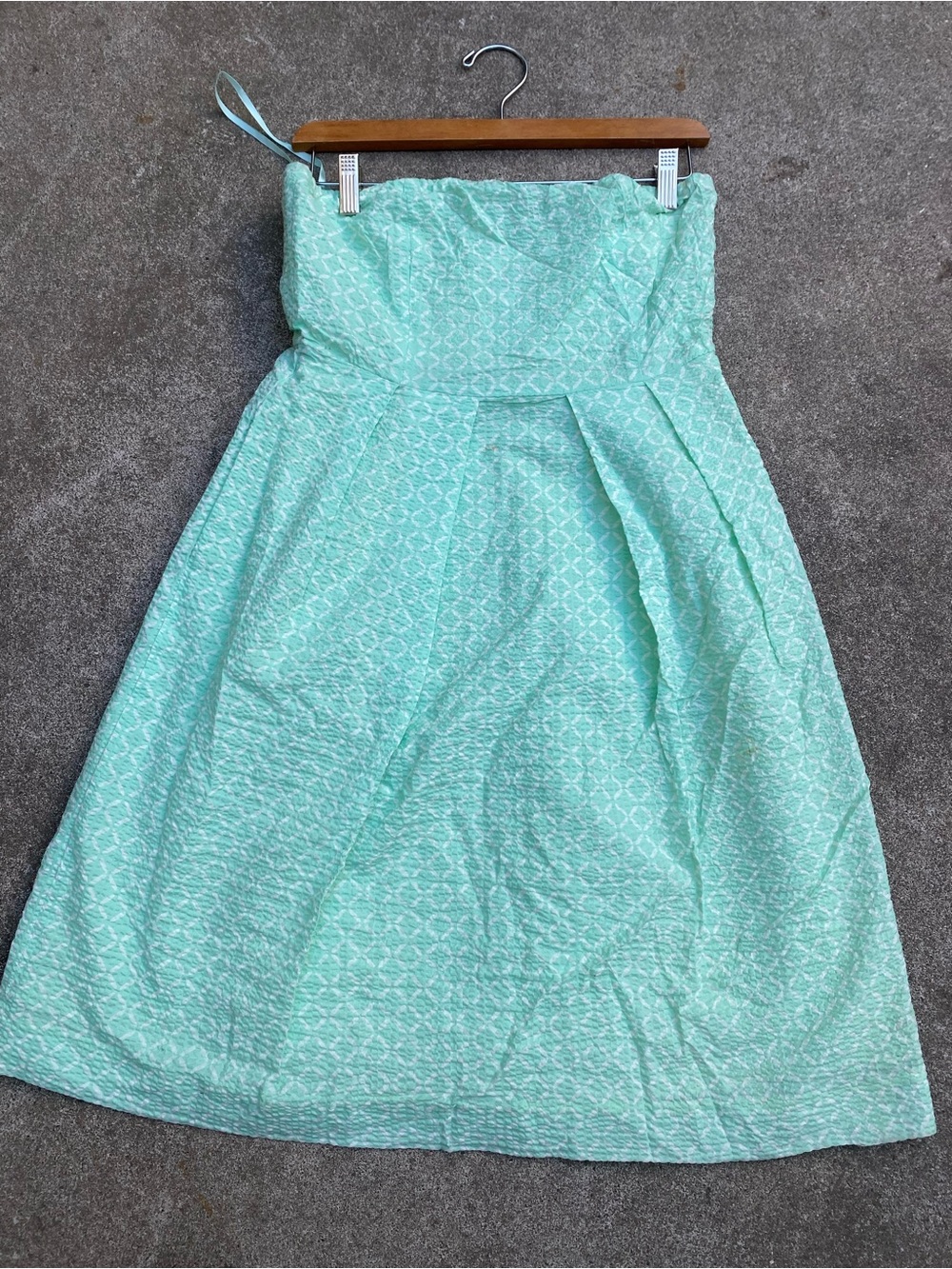 J. Crew Lorelei Mint Green Seersucker Strapless Dress Fit Flare Pleated Sz 4 S